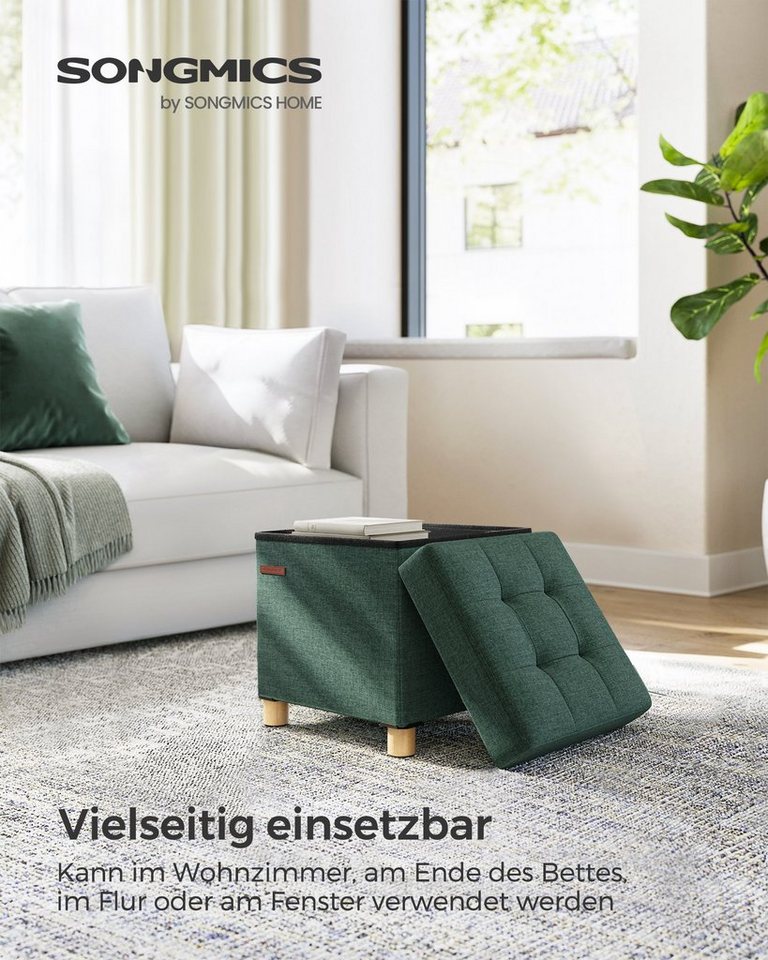 SONGMICS Sitzhocker mit Stauraum, 38 x 38 x 40 cm, für Wohnzimmer Schlafzimmer Schlafsaal, kleine klappbare, Aufbewahrungsbox, bis 300 kg belastbar, vintagegrün – Bild 3 von 5