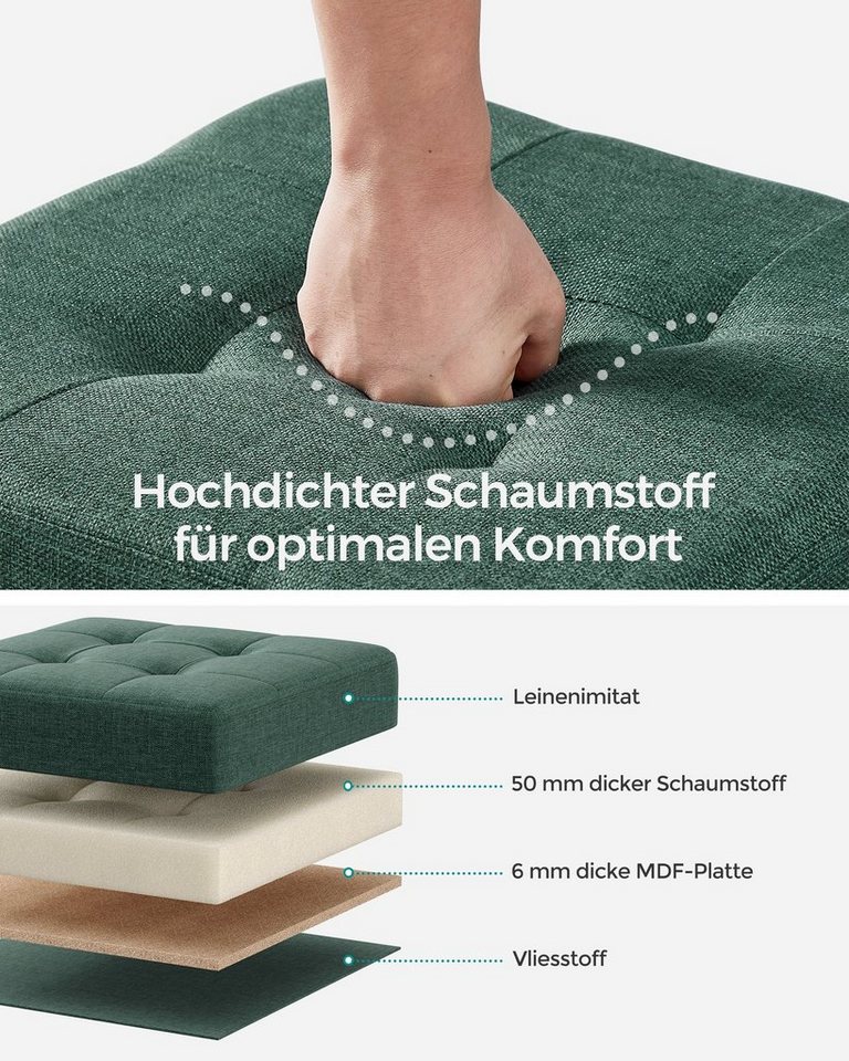 SONGMICS Sitzhocker mit Stauraum, 38 x 38 x 40 cm, für Wohnzimmer Schlafzimmer Schlafsaal, kleine klappbare, Aufbewahrungsbox, bis 300 kg belastbar, vintagegrün – Bild 4 von 5