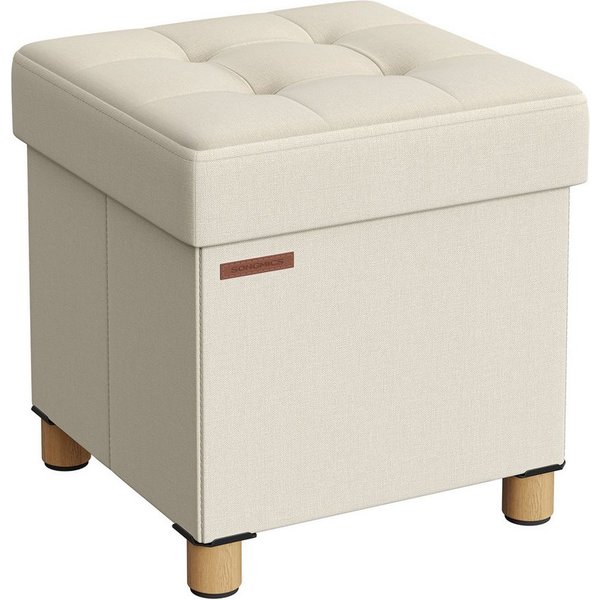 SONGMICS Sitzhocker mit Stauraum, 38 x 38 x 40 cm, für Wohnzimmer Schlafzimmer Schlafsaal, kleine klappbare, Aufbewahrungsbox, bis 300 kg belastbar, cremeweiß