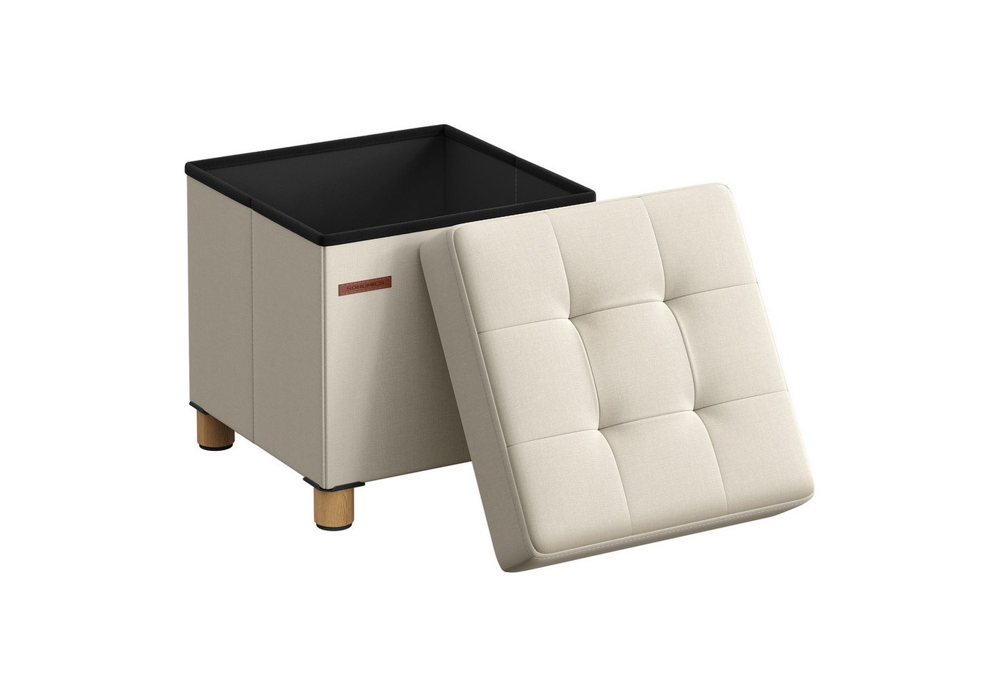 SONGMICS Sitzhocker mit Stauraum, 38 x 38 x 40 cm, für Wohnzimmer Schlafzimmer Schlafsaal, kleine klappbare, Aufbewahrungsbox, bis 300 kg belastbar, cremeweiß – Bild 2 von 5