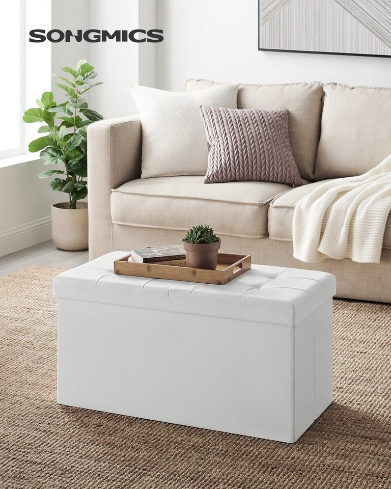 SONGMICS Sitzhocker mit Stauraum, Deckel klappbar, für Flur, Wohnzimmer, Schlafzimmer, klappbare Sitztruhe, bis 300 kg belastbar, 89 Liter, 38 x 76 x 38 cm – Bild 2 von 5