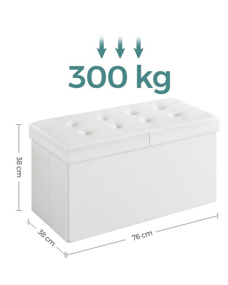 SONGMICS Sitzhocker mit Stauraum, Deckel klappbar, für Flur, Wohnzimmer, Schlafzimmer, klappbare Sitztruhe, bis 300 kg belastbar, 89 Liter, 38 x 76 x 38 cm – Bild 3 von 5