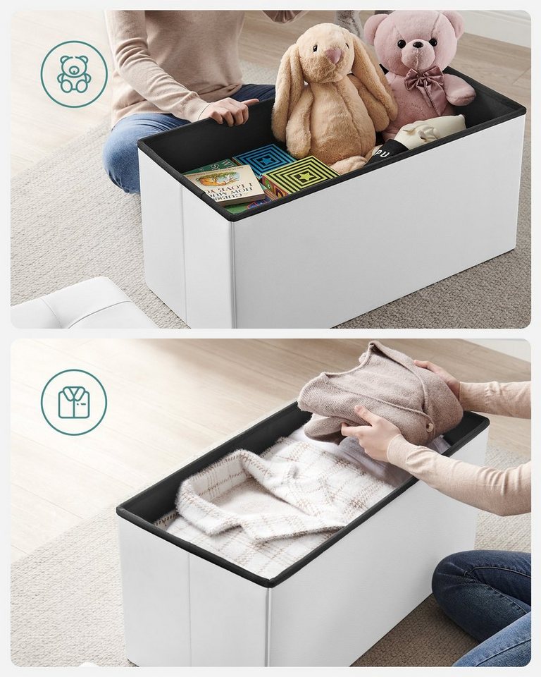 SONGMICS Sitzhocker mit Stauraum, Deckel klappbar, für Flur, Wohnzimmer, Schlafzimmer, klappbare Sitztruhe, bis 300 kg belastbar, 89 Liter, 38 x 76 x 38 cm – Bild 4 von 5