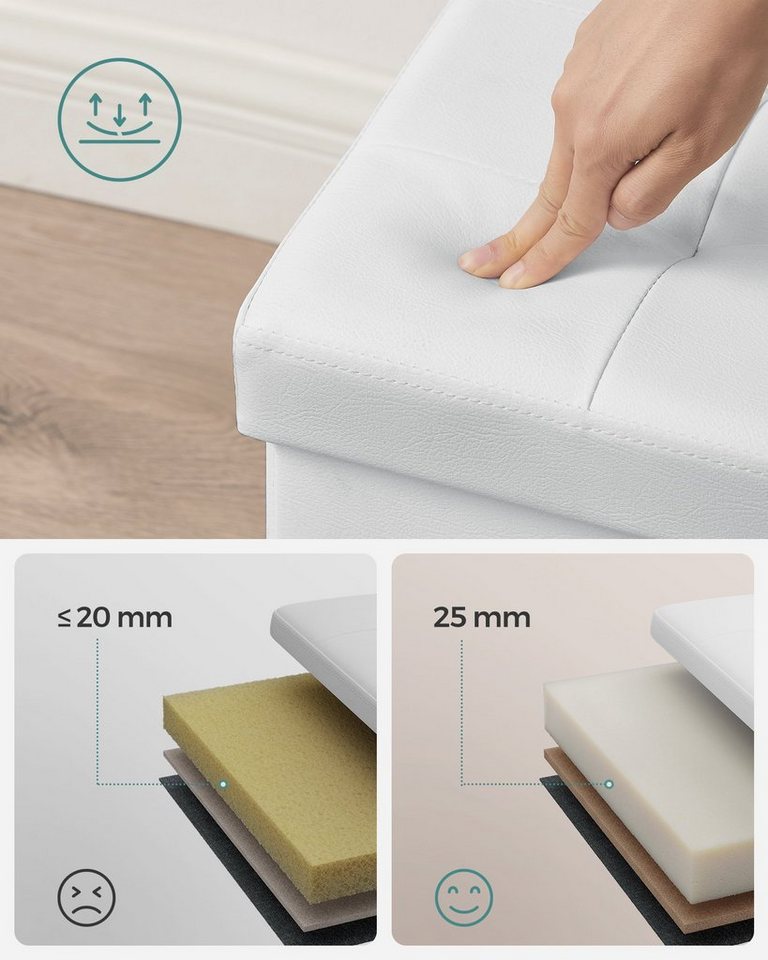 SONGMICS Sitzhocker mit Stauraum, Deckel klappbar, für Flur, Wohnzimmer, Schlafzimmer, klappbare Sitztruhe, bis 300 kg belastbar, 89 Liter, 38 x 76 x 38 cm – Bild 5 von 5