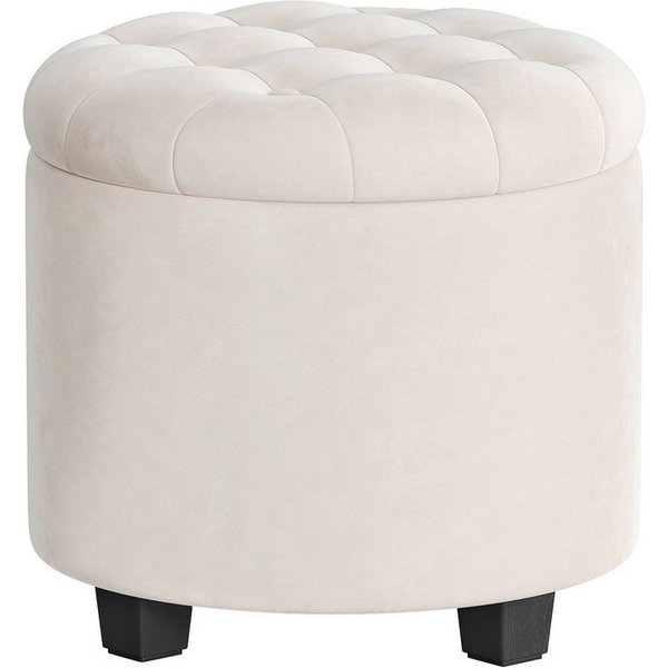 SONGMICS Sitzhocker rund, Fußhocker mit Stauraum, Schminkhocker mit Füßen, bis 150 kg belastbar, für Wohnzimmer Schlafzimmer,45 x 45 x 44,5 cm