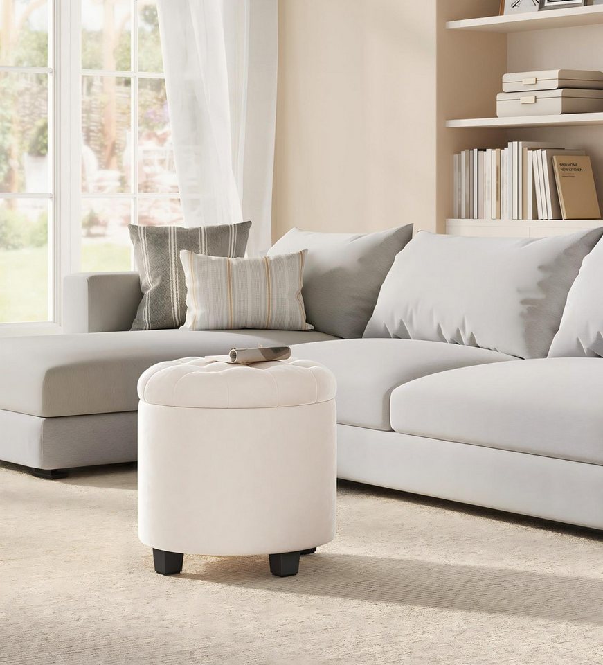 SONGMICS Sitzhocker rund, Fußhocker mit Stauraum, Schminkhocker mit Füßen, bis 150 kg belastbar, für Wohnzimmer Schlafzimmer,45 x 45 x 44,5 cm – Bild 2 von 5