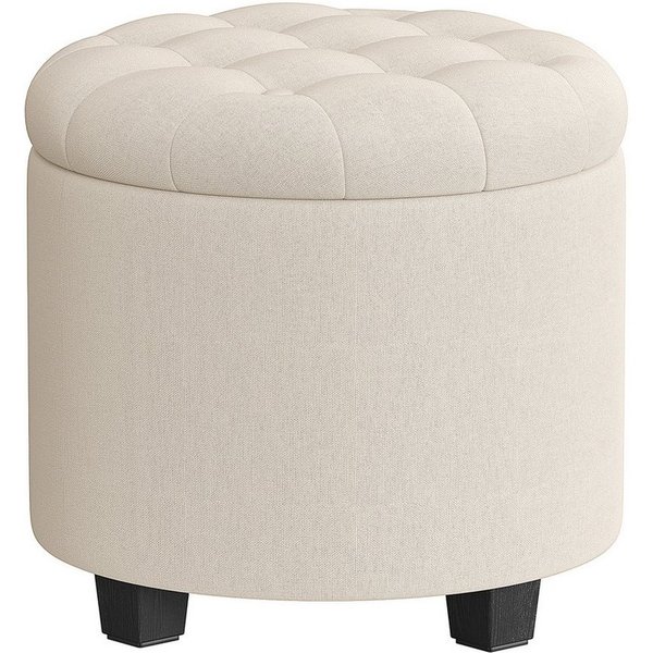 SONGMICS Sitzhocker rund, Fußhocker mit Stauraum, Schminkhocker mit Füßen, bis 150 kg belastbar, für Wohnzimmer Schlafzimmer,45 x 45 x 44,5 cm