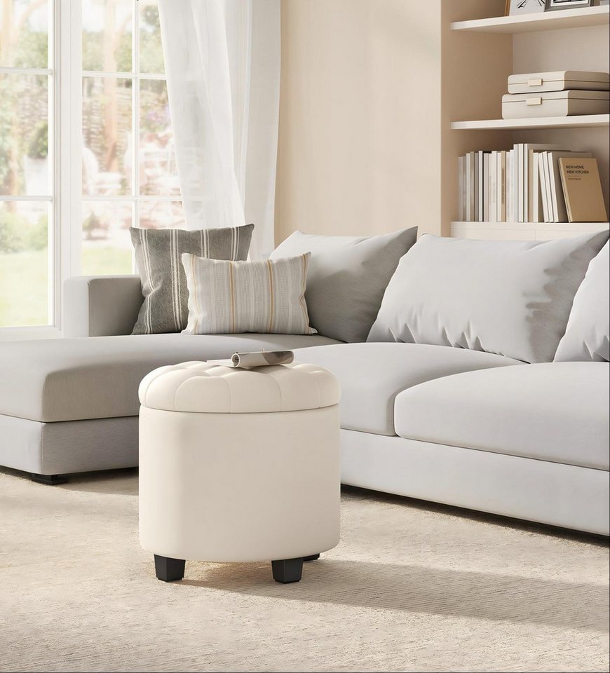 SONGMICS Sitzhocker rund, Fußhocker mit Stauraum, Schminkhocker mit Füßen, bis 150 kg belastbar, für Wohnzimmer Schlafzimmer,45 x 45 x 44,5 cm – Bild 2 von 5