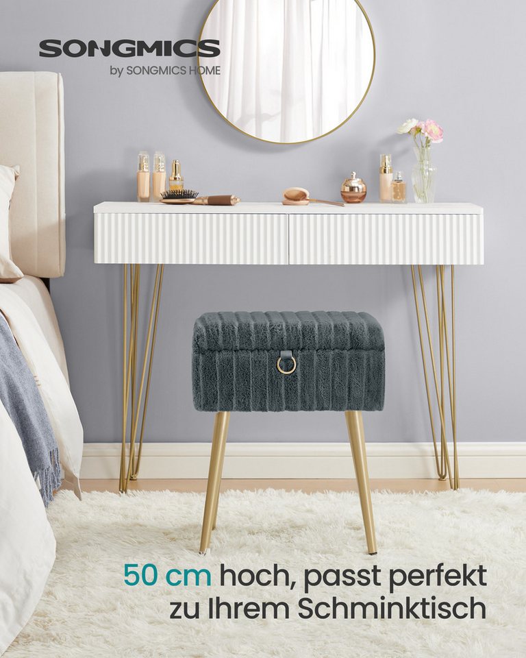SONGMICS Sitzhocker Schminkhocker, Fußhocker, Wohnzimmer, Schlafzimmer, 30 x 40 x 50 cm (mit Stauraum), Schminktisch-Stuhl, Metallbeine, gepolstert, verstellbar – Bild 2 von 5