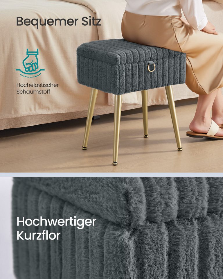 SONGMICS Sitzhocker Schminkhocker, Fußhocker, Wohnzimmer, Schlafzimmer, 30 x 40 x 50 cm (mit Stauraum), Schminktisch-Stuhl, Metallbeine, gepolstert, verstellbar – Bild 3 von 5