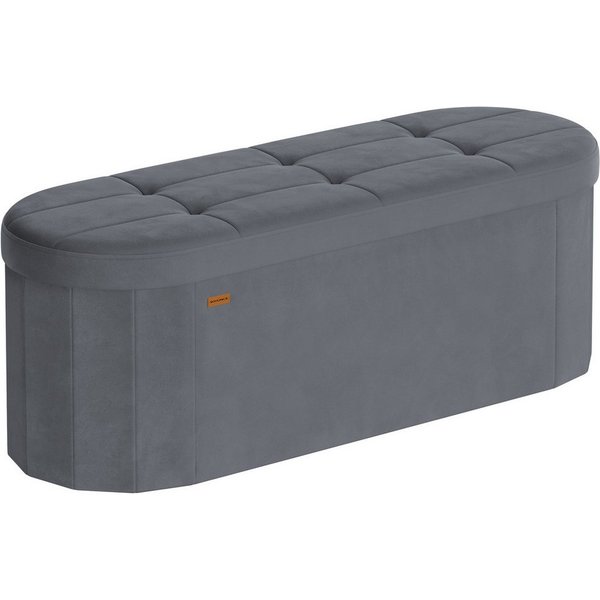 SONGMICS Sitzhocker Sitzbank, für Wohnzimmer, Flur, Schlafzimmer, 110 L, 38 x 110 x 38 cm, mit Stauraum, Aufbewahrungsbox, faltbare, einfacher Aufbau, Samt, gra
