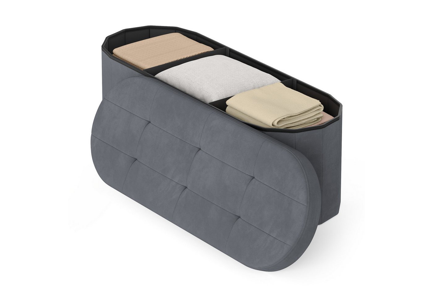 SONGMICS Sitzhocker Sitzbank, für Wohnzimmer, Flur, Schlafzimmer, 110 L, 38 x 110 x 38 cm, mit Stauraum, Aufbewahrungsbox, faltbare, einfacher Aufbau, Samt, gra – Bild 4 von 5