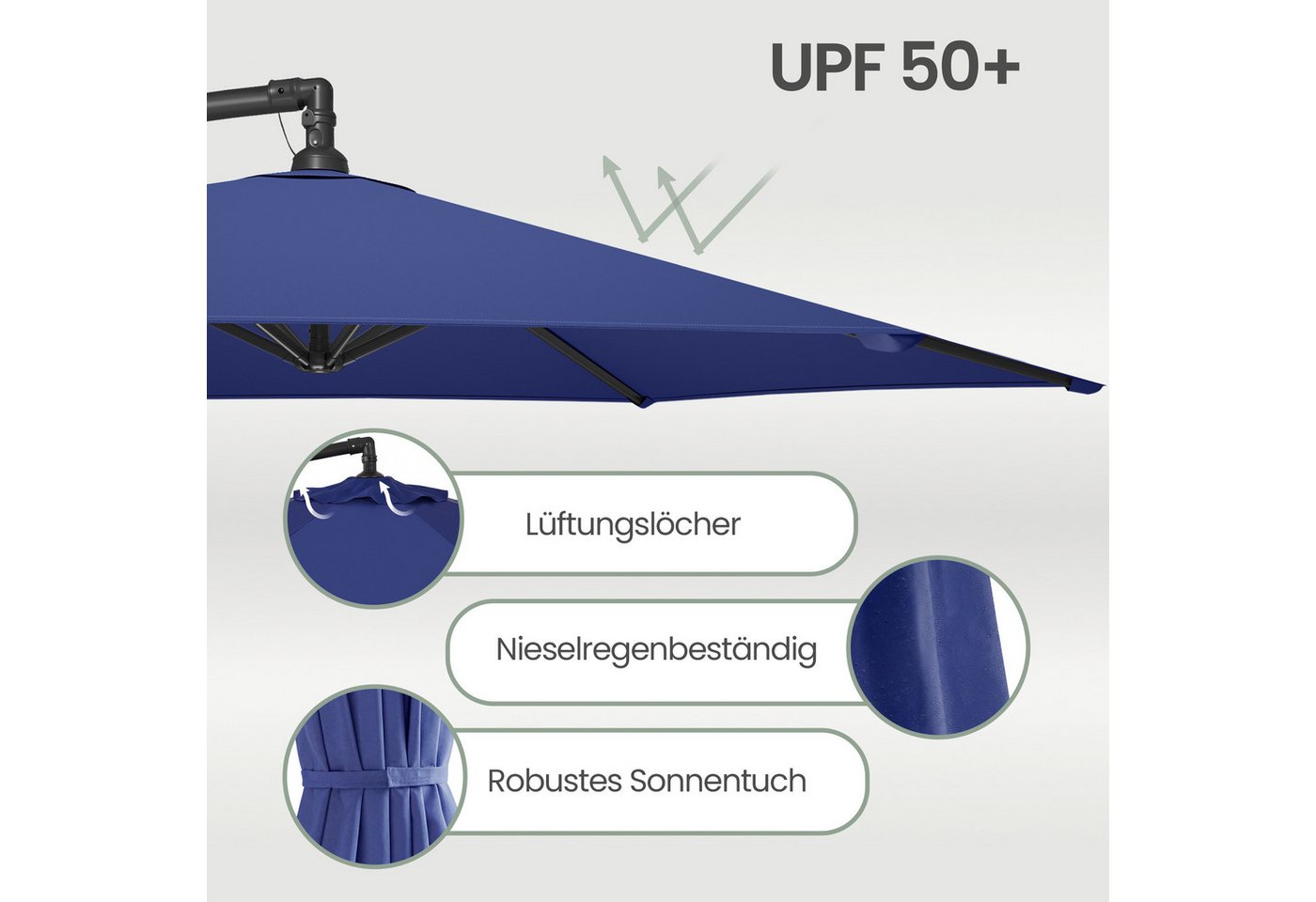 SONGMICS Sonnenschirm Ampelschirm, 300 cm d, Terrasse, Garten, UV-Schutz UPF 50+, Sonnenschutz Balkon – Bild 3 von 5