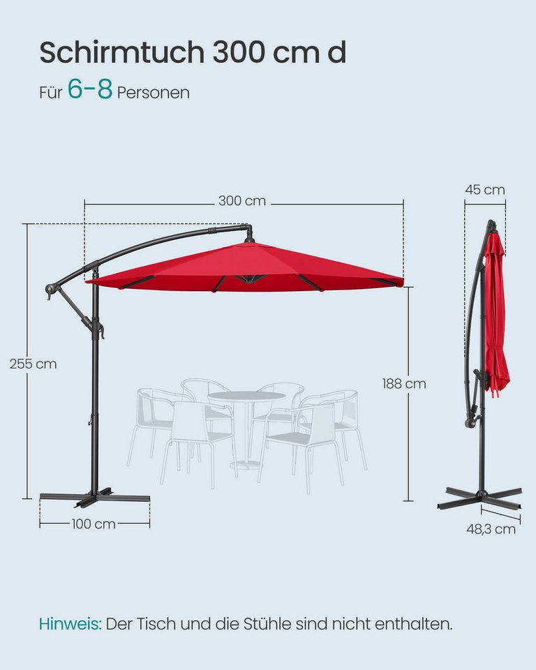 SONGMICS Sonnenschirm Ampelschirm, 300 cm d, Terrasse, Garten, UV-Schutz UPF 50+, Sonnenschutz Balkon – Bild 5 von 5