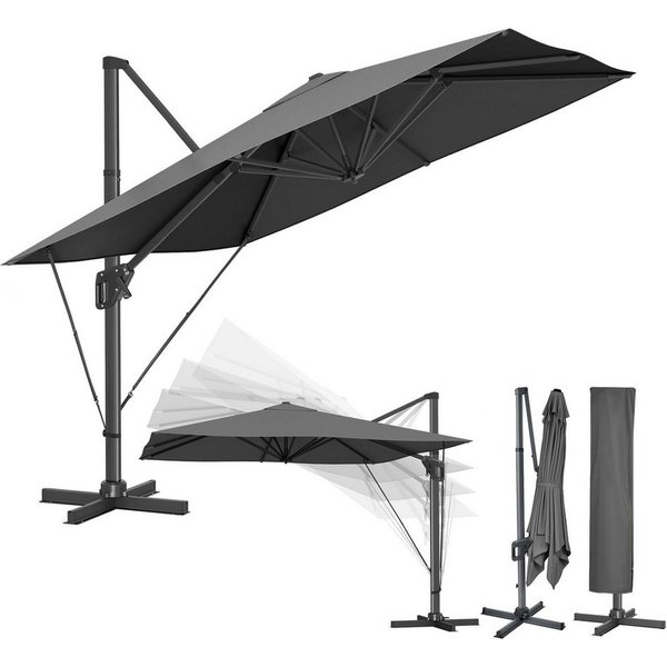 SONGMICS Sonnenschirm Ampelschirm um 360° drehbar, LxB: 290,00x290,00 cm, 290 x 290 cm, verstellbar, UV-Schutz UPF 50+, mit Ständer