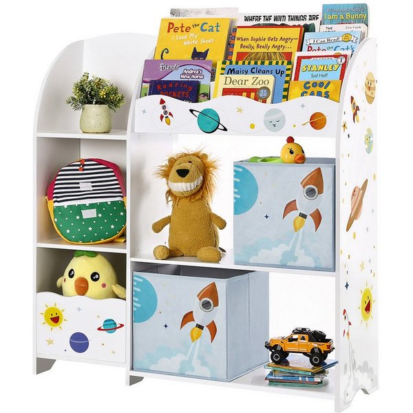 SONGMICS Spielzeugtruhe Bücherregal Kinder, Kinderregal für Bücher, Spielzeugregal, mit 2 Boxen, für Spielzimmer, Kinderzimmer, Wohnzimmer