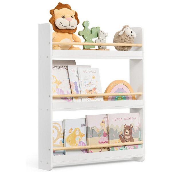 SONGMICS Spielzeugtruhe Kinderbücherregal, Wandregal und Spielzeugregal mit mehreren Ebenen, mit 3 Ebenen, für Kinderzimmer und Spielzimmer