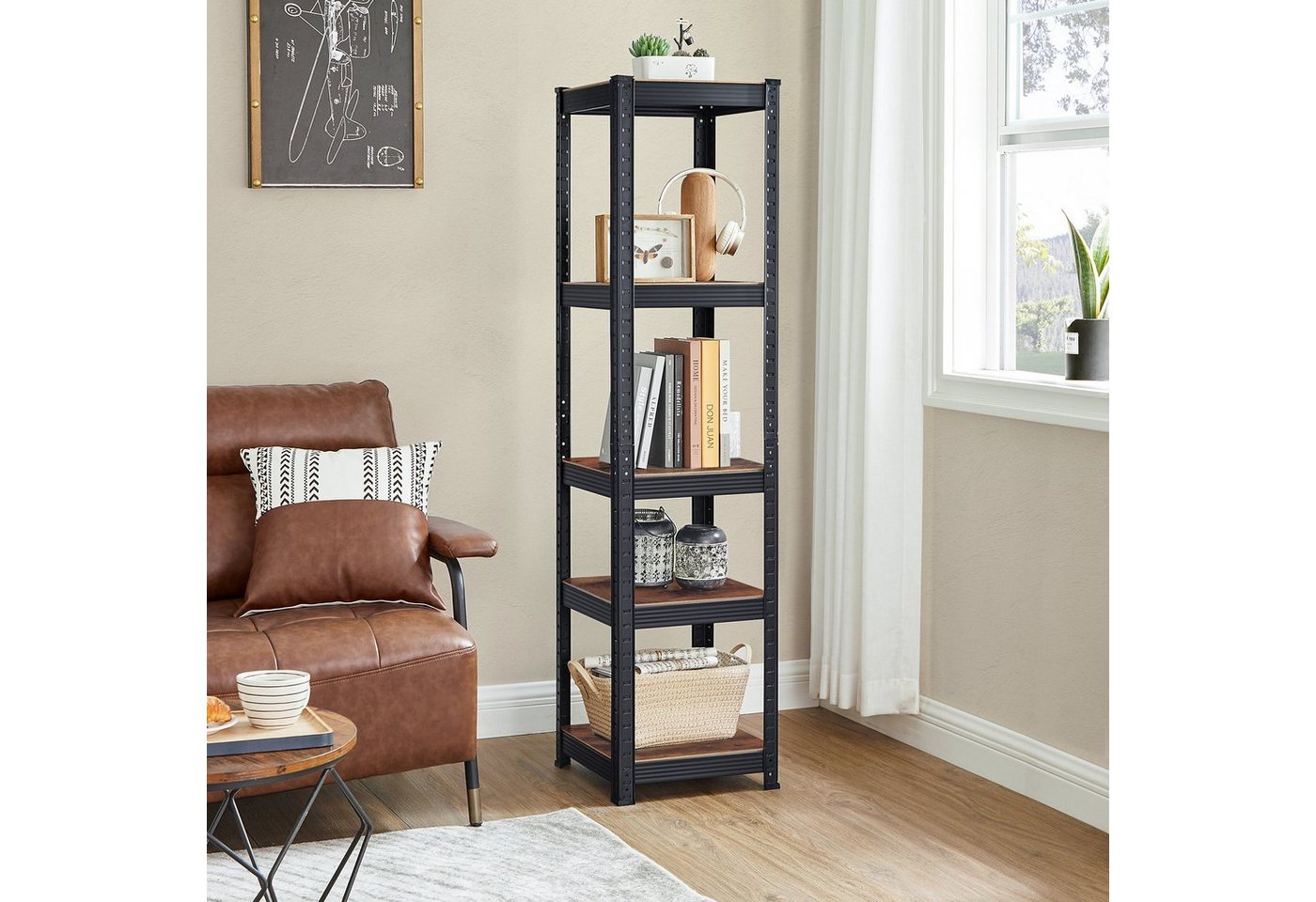 SONGMICS Standregal 5 Ablagen, verstellbar, 37 x 37 x 150 cm, bis 400 kg belastbar, 1-tlg., Bücherregal, Lagerregal, für Küche, Wohnzimmer – Bild 3 von 5