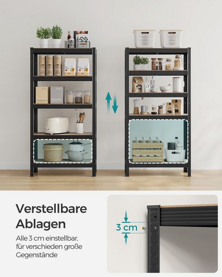 SONGMICS Standregal Bücherregal, Lagerregal, für Küche, Wohnzimmer, 1-tlg., 5 Ablagen, verstellbar, 30 x 75 x 150 cm, bis 650 kg belastbar – Bild 5 von 5