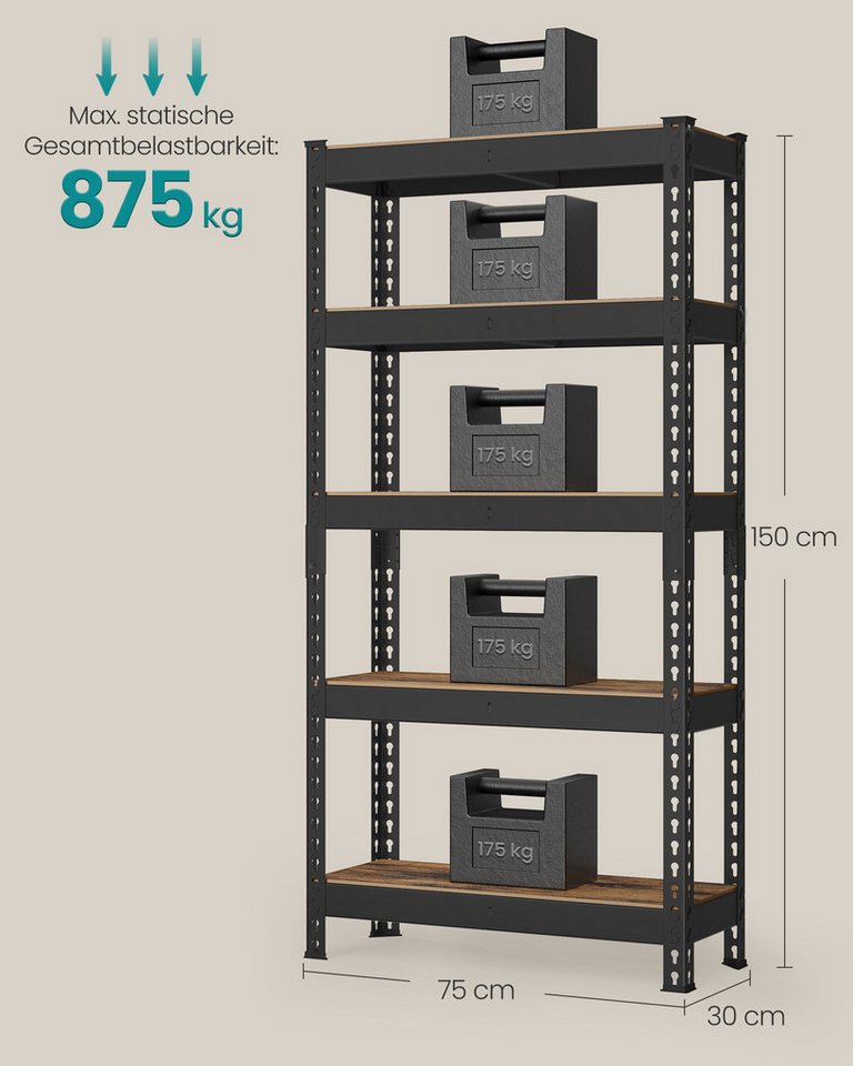 SONGMICS Standregal Bücherregal, Lagerregal, Regal mit 5 Ablagen, verstellbar, für Küche, Wohnzimmer – Bild 5 von 5