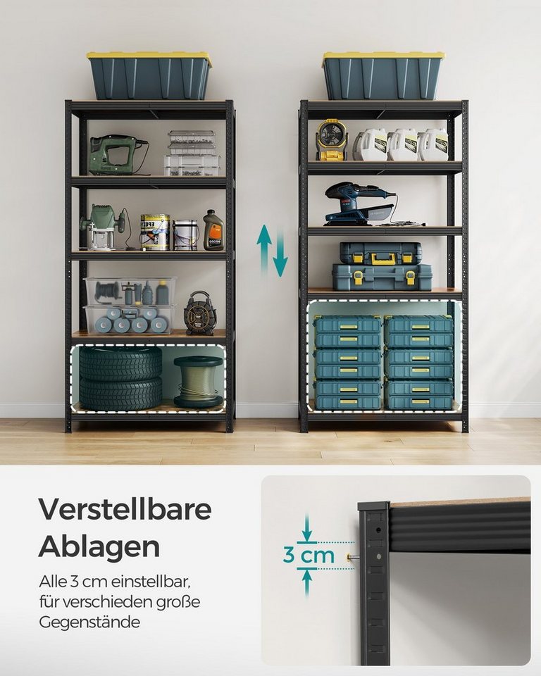 SONGMICS Standregal Bücherregal, Lagerregal, für Küche, Wohnzimmer, 1-tlg., 5 Ablagen, verstellbar, 50 x 100 x 200 cm, bis 600 kg belastbar – Bild 5 von 5