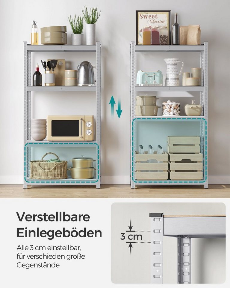 SONGMICS Standregal Regal, Lagerregal mit Stahlgestell, 2-tlg., 4 verstellbare Ablagen, bis 520 kg belastbar – Bild 4 von 5