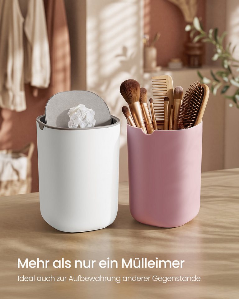 SONGMICS Tischrestebehälter Tischmülleimer Mini Mülleimer mit Deckel, 1,5 L, aus Edelstahl, für Bad, Kosmetikeimer, Tischabfalleimer, Auto – Bild 4 von 5