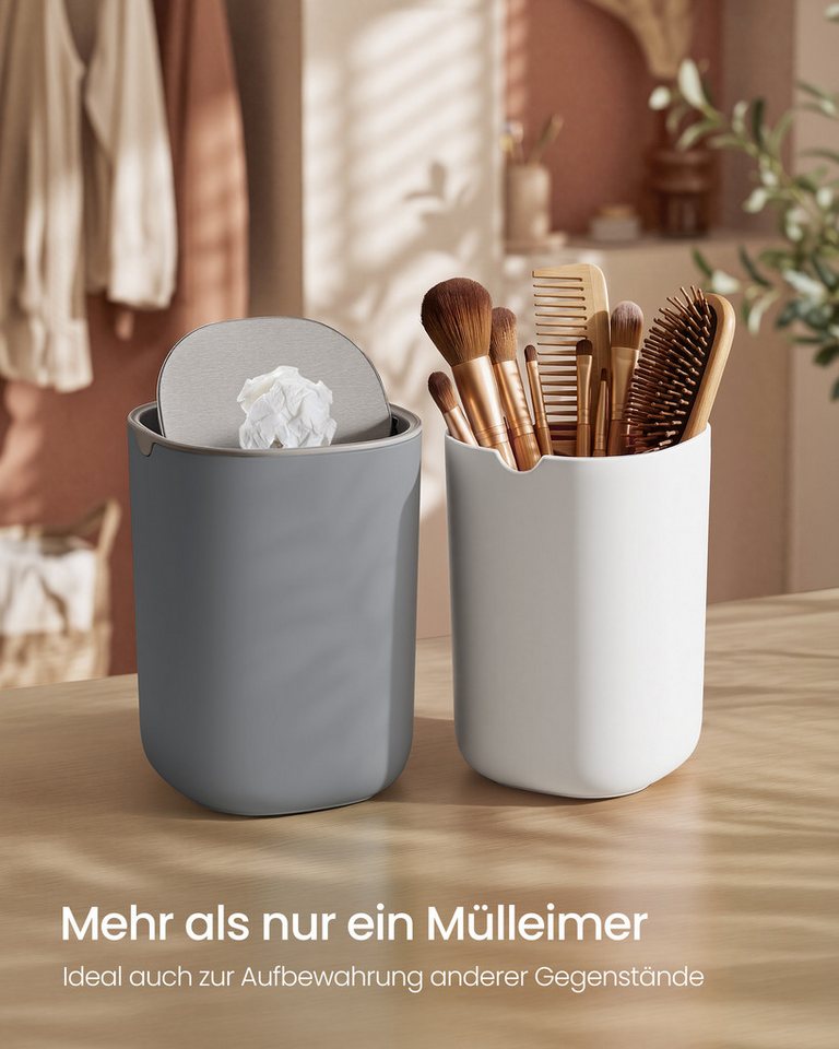 SONGMICS Tischrestebehälter Tischmülleimer Mini Mülleimer mit Deckel, 1,5 L, aus Edelstahl, für Bad, Kosmetikeimer, Tischabfalleimer, Auto – Bild 4 von 5