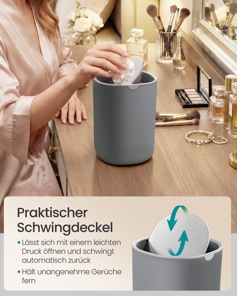 SONGMICS Tischrestebehälter Tischmülleimer Mini Mülleimer mit Deckel, 1,5 L, aus Edelstahl, für Bad, Kosmetikeimer, Tischabfalleimer, Auto – Bild 5 von 5
