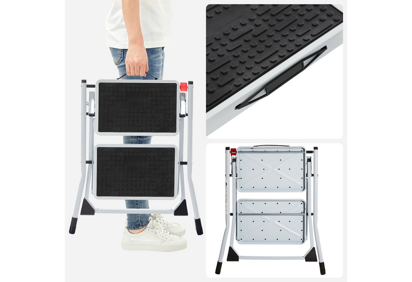 SONGMICS Trittleiter Klapptritt, Leiter mit 2 Stufen, einfach zu verstauen, bis 150 kg – Bild 3 von 5