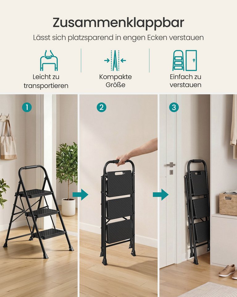 SONGMICS Trittleiter Klapptritt Klappbar, 2 Rutschfeste Stufen, bis 150 kg Belastbar, 114 x 45,5 x 7,5 cm, Haushaltsleiter – Bild 5 von 5