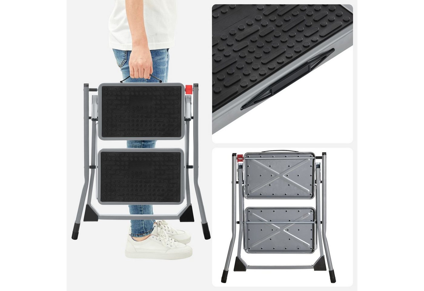SONGMICS Trittleiter Klapptritt, Leiter mit 2 Stufen, einfach zu verstauen, bis 150 kg – Bild 3 von 5