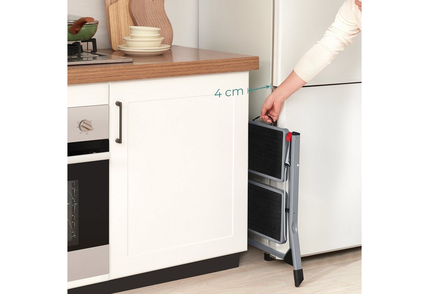 SONGMICS Trittleiter Klapptritt, Leiter mit 2 Stufen, einfach zu verstauen, bis 150 kg – Bild 4 von 5