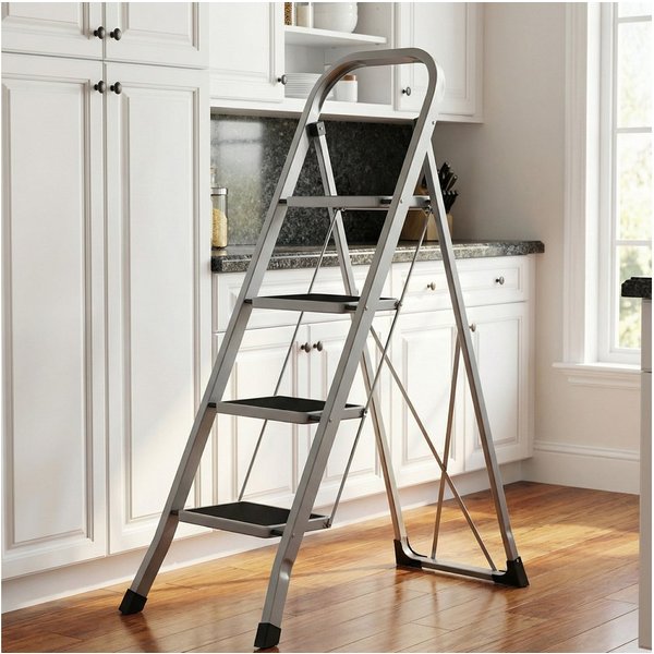 SONGMICS Trittleiter Leiter, Klappsicherung, einfach zu verstauen, bis 150 kg belastbar, mit 4 Stufen, Klapptritt, 89 x 45 x 127 cm (T x B x H)