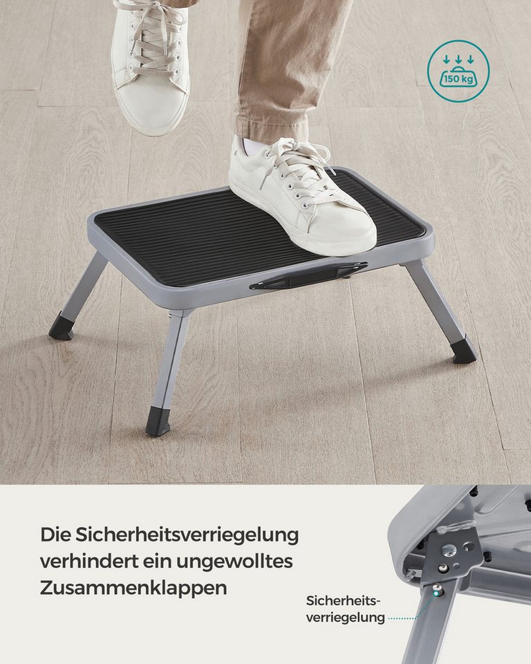 SONGMICS Trittleiter Tritthocker Trittleiter (Klapptritt, einstufige Leiter aus Stahl, rutschfeste Trittfläche), bis zu 150 kg belastbar, Größe ausgeklappt 45,5 – Bild 5 von 5
