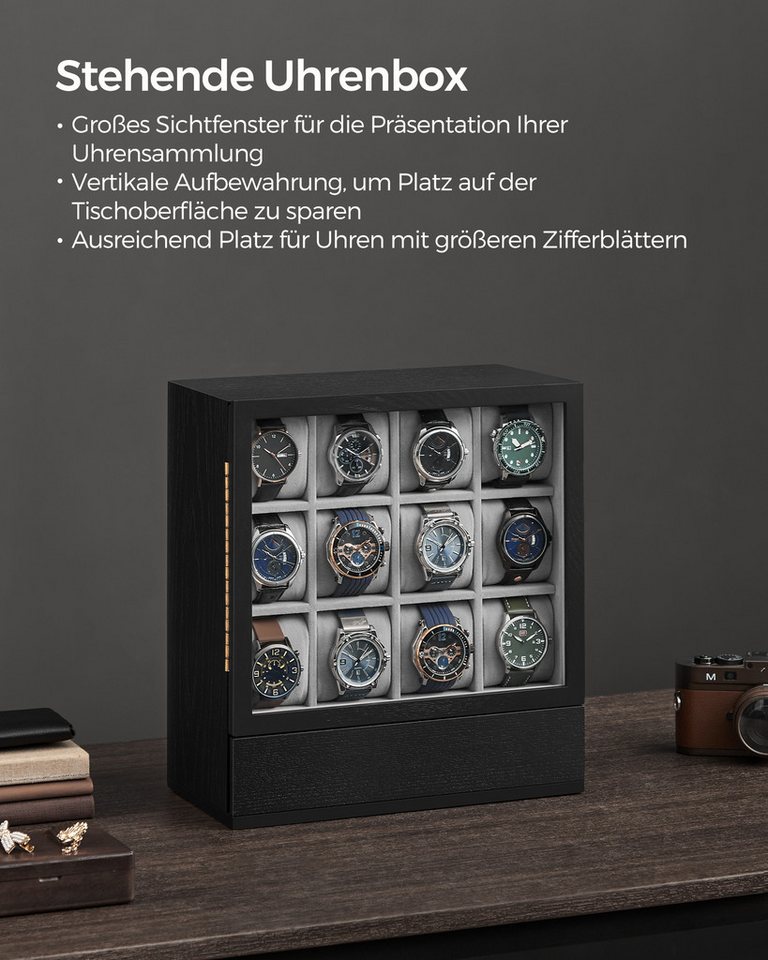 SONGMICS Uhrenbox Uhrenkasten, 6 Fächer, Geschenkidee, großes Sichtfenster, stehende Box, Massivholzfurnier – Bild 2 von 5