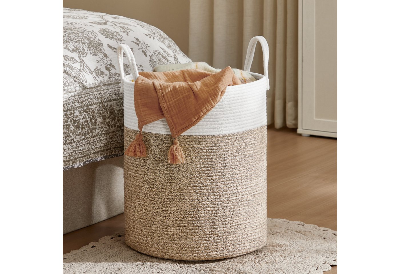 SONGMICS Wäschekorb,Wäschesammler für Kinder, Aufbewahrungskorb, für Decken, Kinderzimmer, mit Henkel, Kuscheltier Aufbewahrung, Schlafzimmer, 60 L – Bild 2 von 5