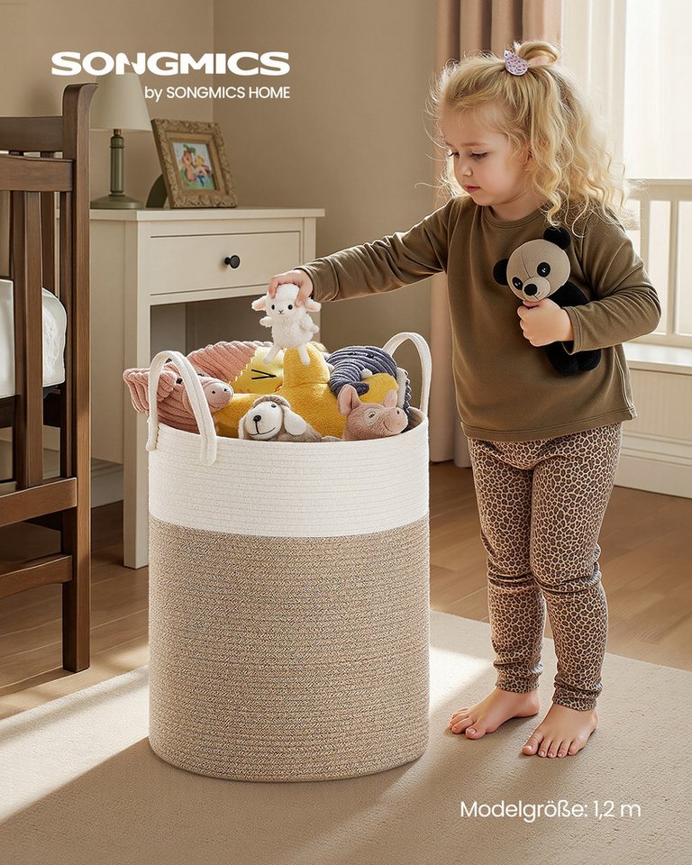 SONGMICS Wäschekorb,Wäschesammler für Kinder, Aufbewahrungskorb, für Decken, Kinderzimmer, mit Henkel, Kuscheltier Aufbewahrung, Schlafzimmer, 60 L – Bild 3 von 5