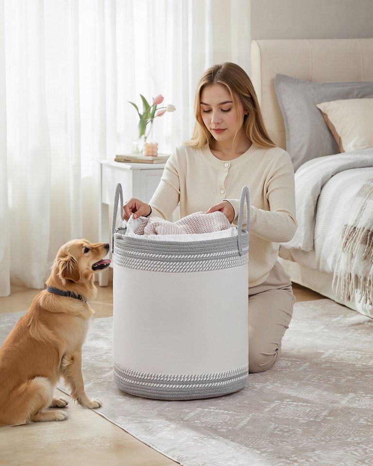SONGMICS Wäschekorb,Wäschesammler für Kinder, Aufbewahrungskorb, für Decken, Kinderzimmer, mit Henkel, Kuscheltier Aufbewahrung, Schlafzimmer, 60 L – Bild 2 von 5