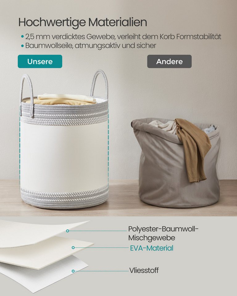 SONGMICS Wäschekorb,Wäschesammler für Kinder, Aufbewahrungskorb, für Decken, Kinderzimmer, mit Henkel, Kuscheltier Aufbewahrung, Schlafzimmer, 60 L – Bild 3 von 5