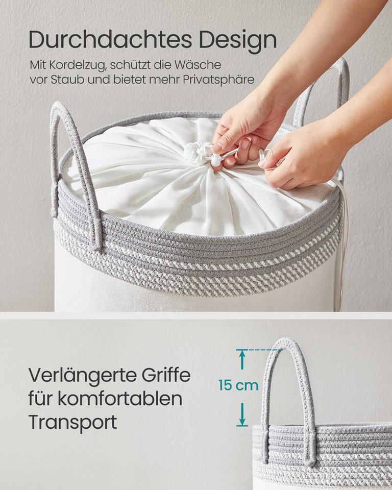 SONGMICS Wäschekorb,Wäschesammler für Kinder, Aufbewahrungskorb, für Decken, Kinderzimmer, mit Henkel, Kuscheltier Aufbewahrung, Schlafzimmer, 60 L – Bild 4 von 5