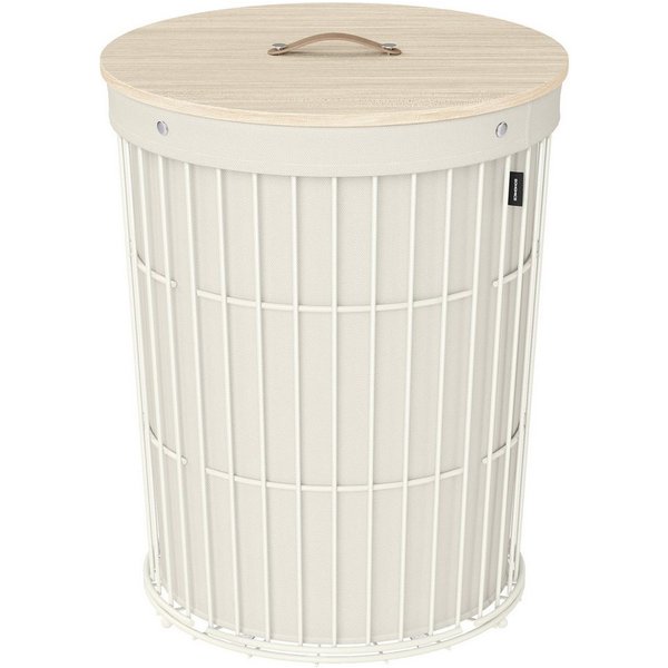 SONGMICS Wäschekorb 95 L, für Waschküche, Schlafzimmer, Wohnzimmer, 46 x 46 x 61 cm, mit Deckel, Wäschesammler rund, herausnehmbarer Wäschesack, cremeweiß