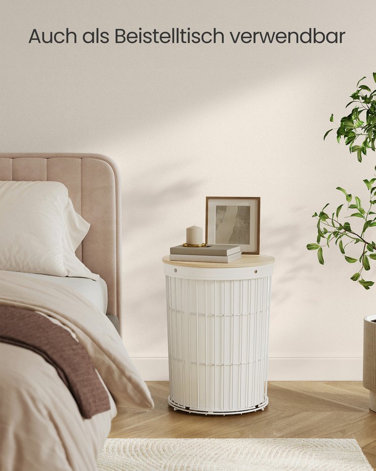 SONGMICS Wäschekorb 95 L, für Waschküche, Schlafzimmer, Wohnzimmer, 46 x 46 x 61 cm, mit Deckel, Wäschesammler rund, herausnehmbarer Wäschesack, cremeweiß – Bild 3 von 5