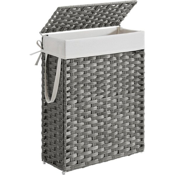 SONGMICS Wäschekorb schmal, Wäschesammler 55 L, Wäschebox, faltbar, 46 x 20 x 61 cm (aus synthetischem Rattan, geflochten), mit Deckel und Griffen, herausnehmba