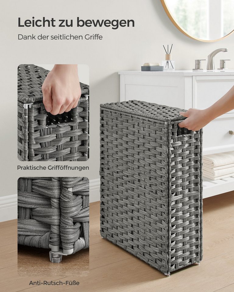 SONGMICS Wäschekorb schmal, Wäschesammler 55 L, Wäschebox, faltbar, 46 x 20 x 61 cm (aus synthetischem Rattan, geflochten), mit Deckel und Griffen, herausnehmba – Bild 4 von 5