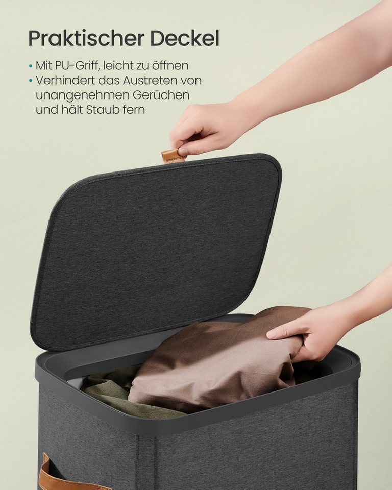 SONGMICS Wäschekorb Wäschetonne, mit Deckel und Griffen, herausnehmbarer Wäschesack, 100 L Wäschesammler, leichter Aufbau, 42 x 32 x 75 cm – Bild 3 von 5