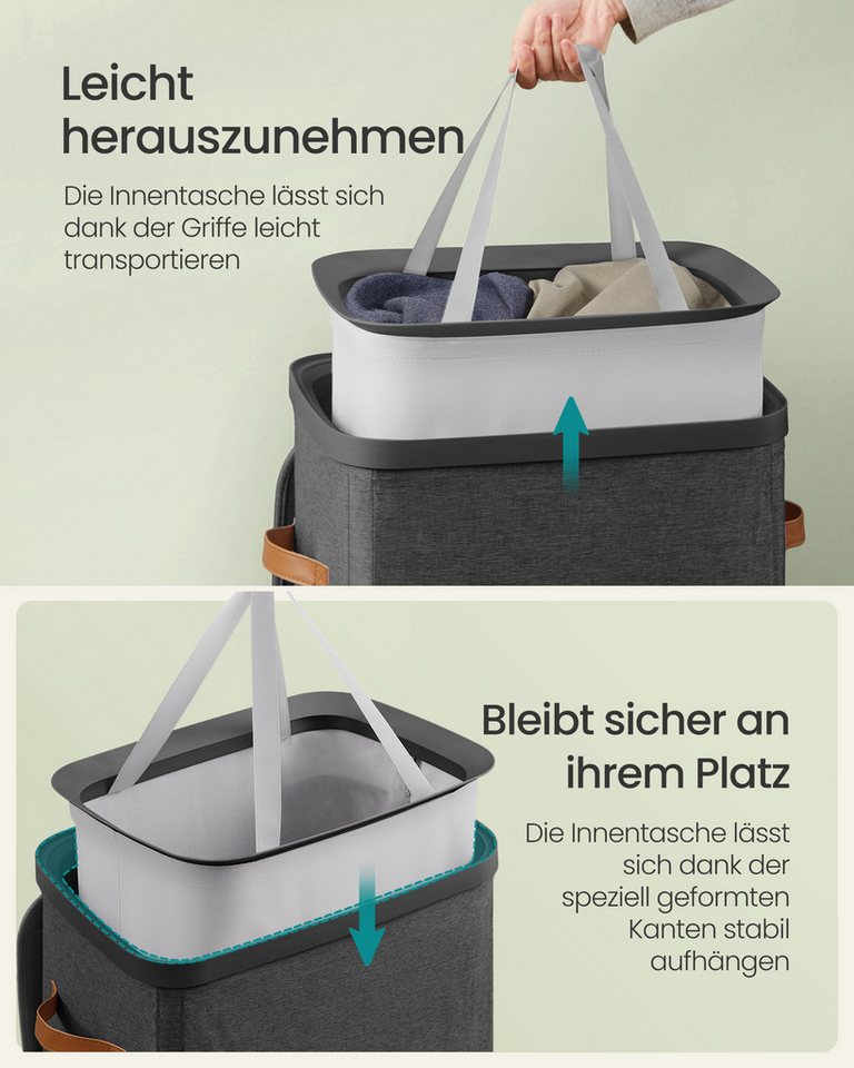 SONGMICS Wäschekorb Wäschetonne, mit Deckel und Griffen, herausnehmbarer Wäschesack, 100 L Wäschesammler, leichter Aufbau, 42 x 32 x 75 cm – Bild 5 von 5