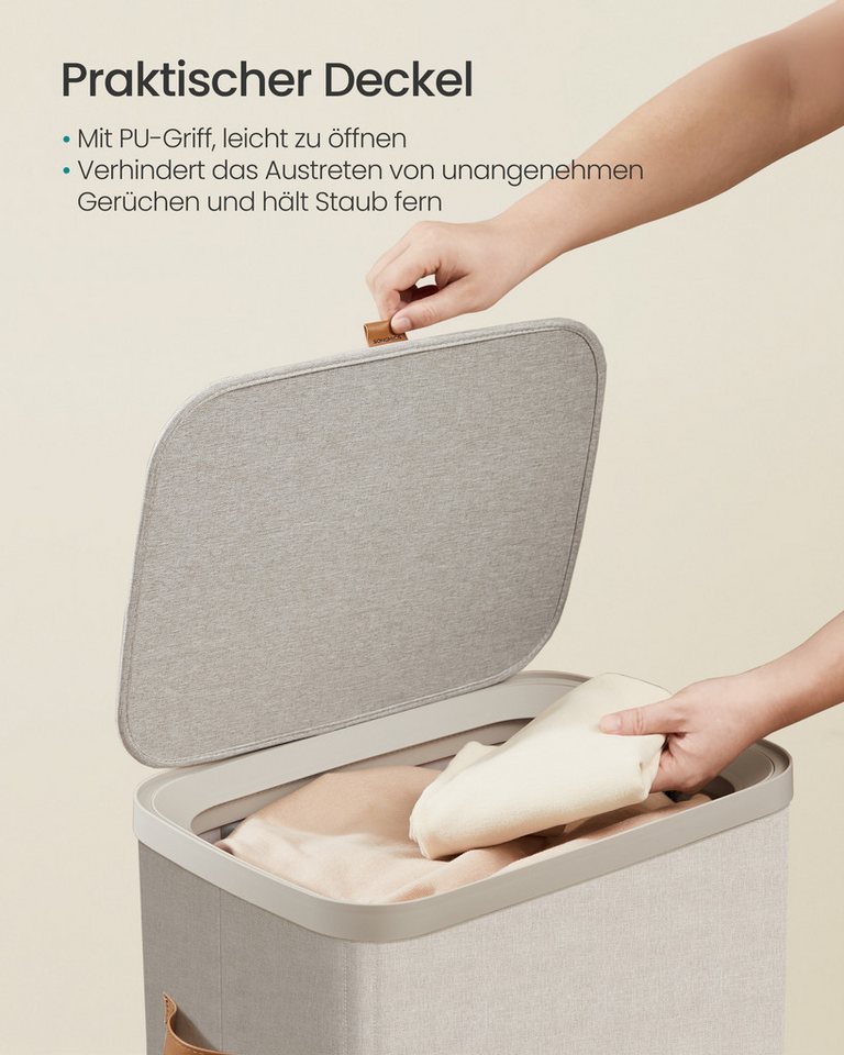 SONGMICS Wäschekorb Wäschetonne, mit Deckel und Griffen, herausnehmbarer Wäschesack, 100 L Wäschesammler, leichter Aufbau, 42 x 32 x 75 cm – Bild 3 von 5