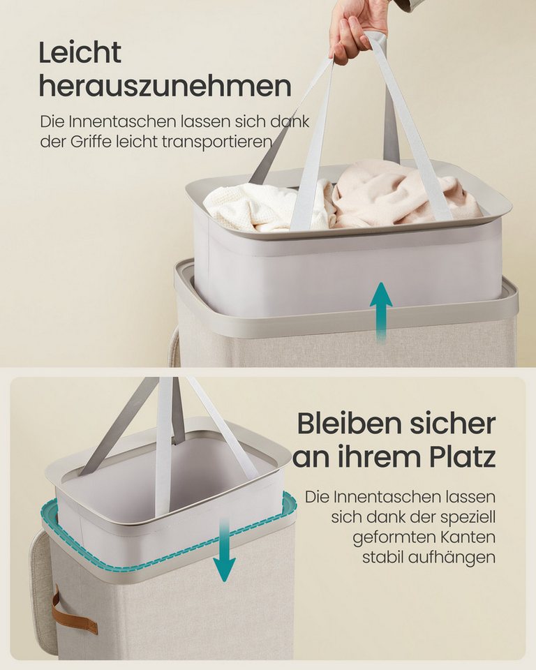 SONGMICS Wäschekorb Wäschetonne, mit Deckel und Griffen, herausnehmbarer Wäschesack, 100 L Wäschesammler, leichter Aufbau, 42 x 32 x 75 cm – Bild 5 von 5
