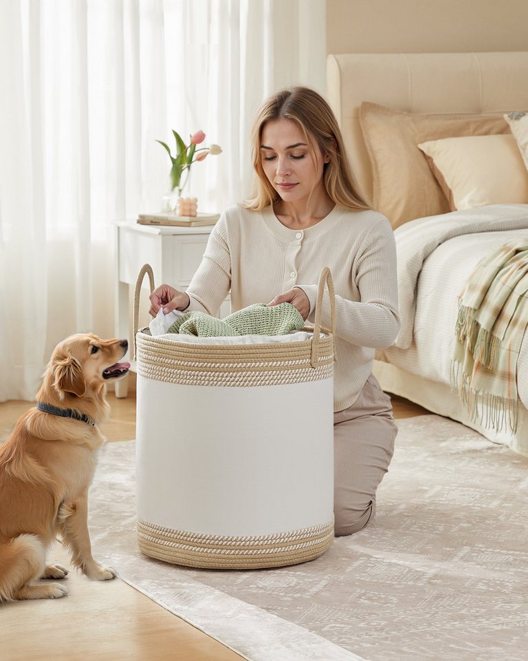 SONGMICS Wäschekorb,Wäschesammler für Kinder, Aufbewahrungskorb, für Decken, Kinderzimmer, mit Henkel, Kuscheltier Aufbewahrung, Schlafzimmer, 60 L – Bild 2 von 5